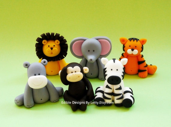 6 Animals Cake Topper Edible fondant by EdibleDesignsByLetty