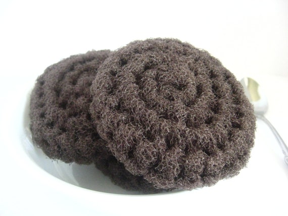 3 Brown Pot Scrubbers Nylon Netting