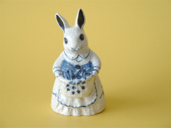 Potting Shed Dedham Type ceramic figurine of Mother Rabbit in blue 