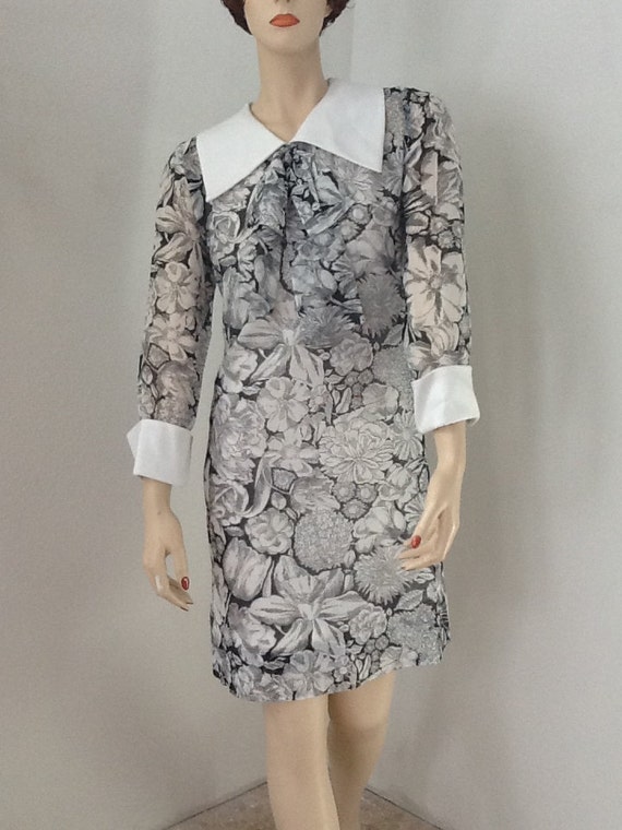 vintage 70 s sheer black and white floral dress size s m vintage 70 s sheer black and white floral dress size s m
