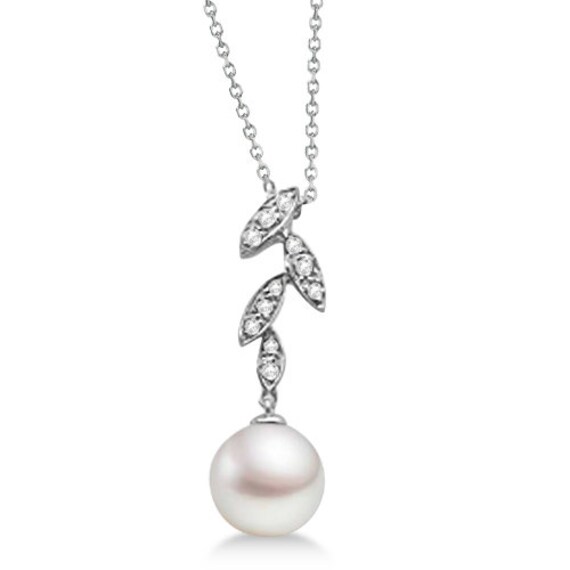 Freshwater Cultured Pearl and Diamond Pendant Necklace 14K White Gold ...