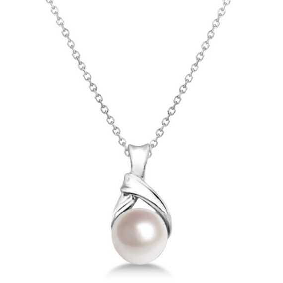 ... Akoya Cultured Pearl Necklace Pendant 14K White Gold Knot Design (6mm