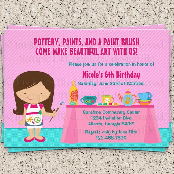 Items similar to Pottery Painting Invitation - Ceramics Invitation ...