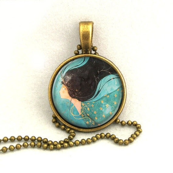 10% SALE Necklace Illustration Lady Pendant Necklaces Gift