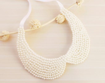 Fashion Accessories, Ivory or white Pearl Collar Necklace, Peter Pan Collar Necklace, Handsewn