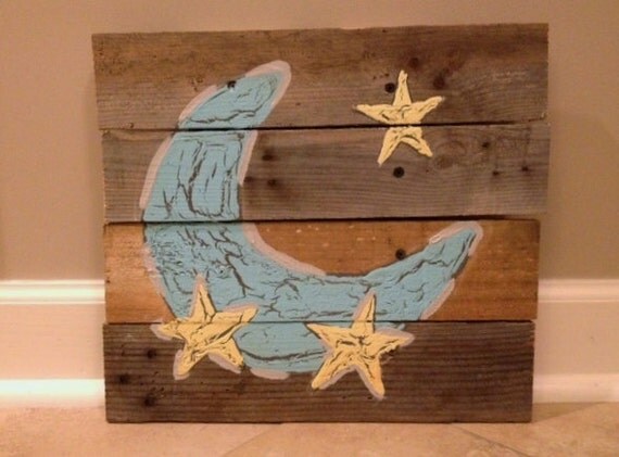 Moon and Stars20x20Rustic wall artI Love You To The Moon