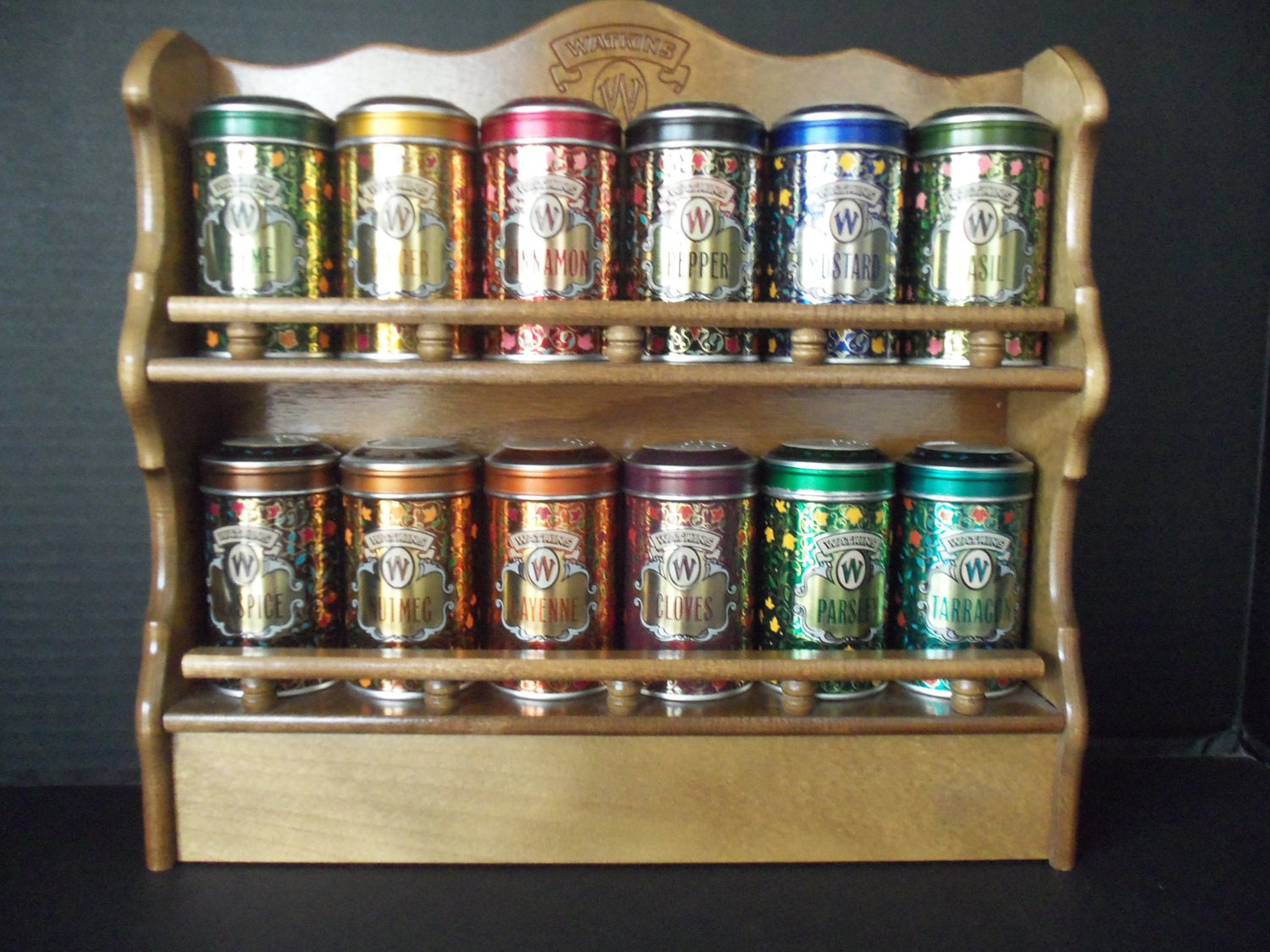 Spice Rack Wooden Watkins Spice Tins Set of 12 Tins Limited