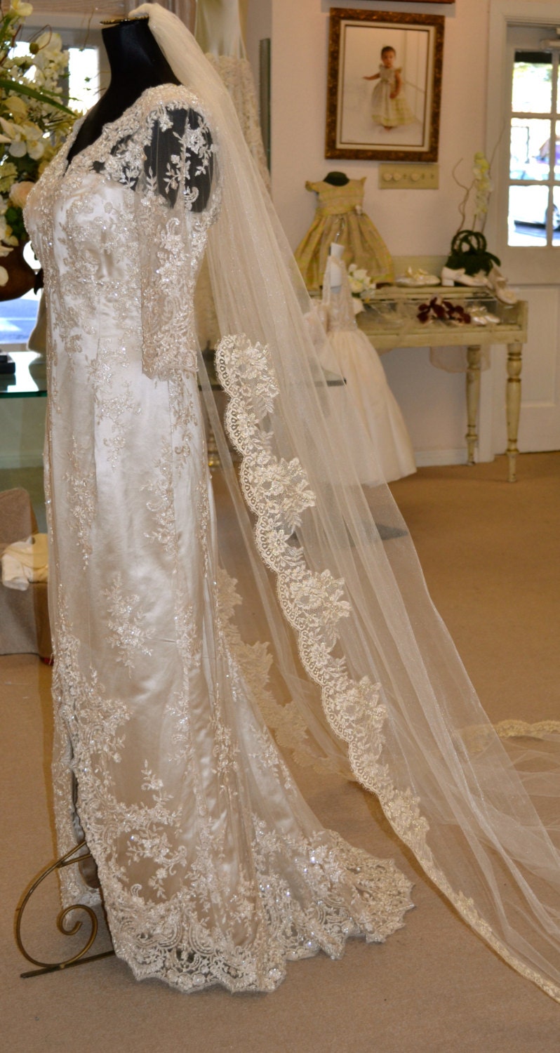 Gold Lace Mantilla Veil Cathedral Length By Couturesbylaura