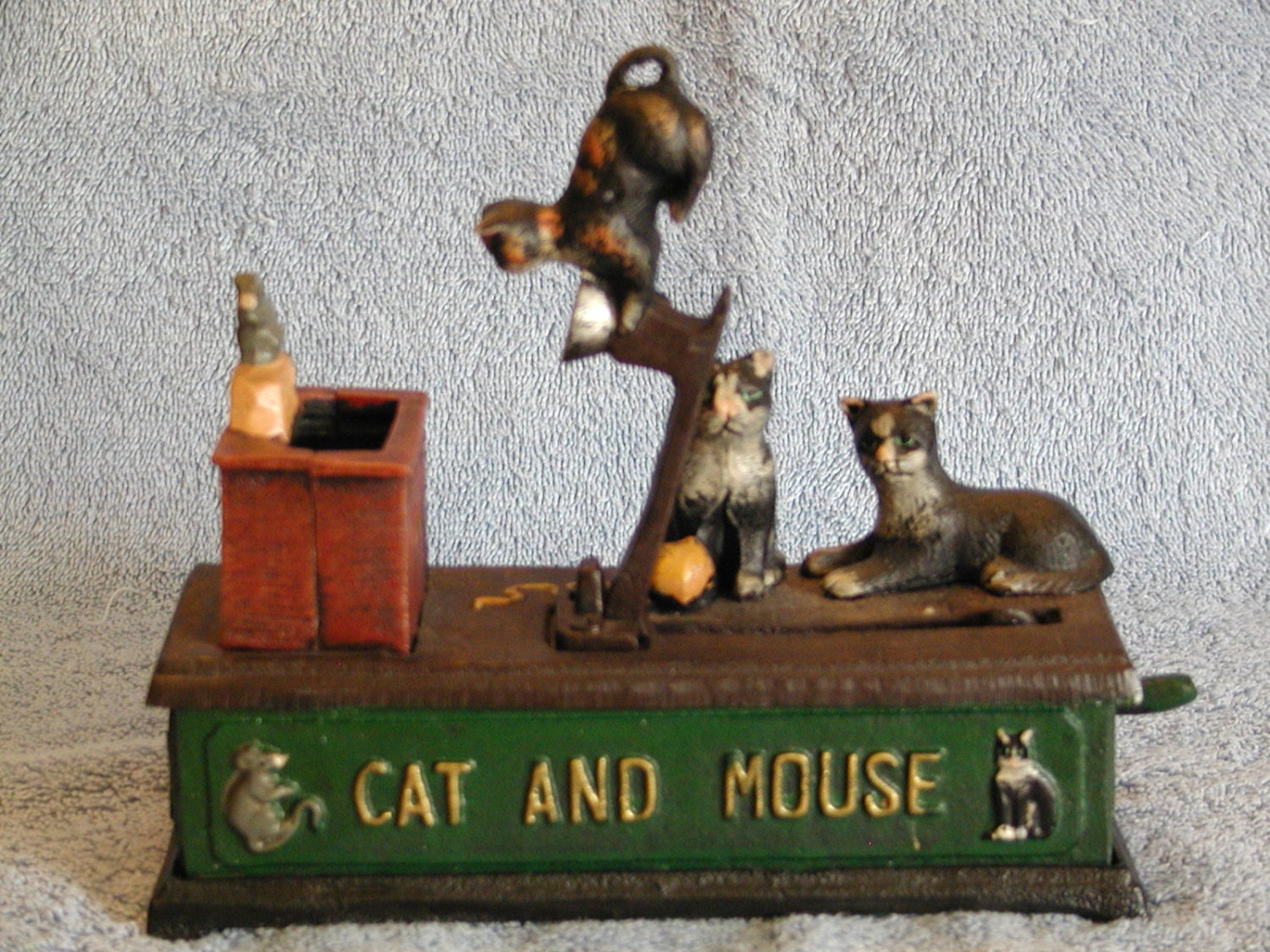 Mechanical Bank Cast Iron Cat and Mouse