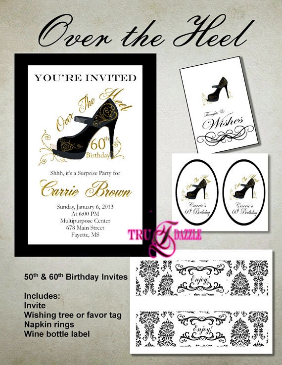 High Heel Shoe Birthday Printable Invitation Ensemble