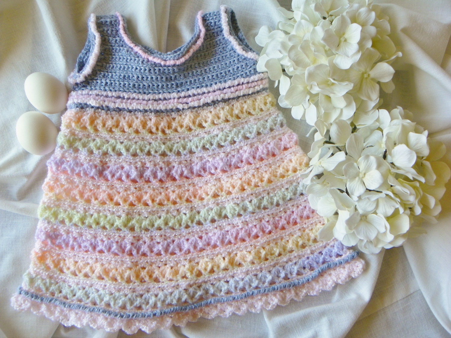 Crochet Baby Dress Sherbet Multicolor Gray Lace Ready to