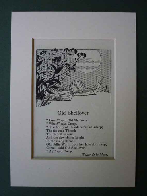 Vintage 1937 Cicely Mary Barker Matted Print Snail Poem