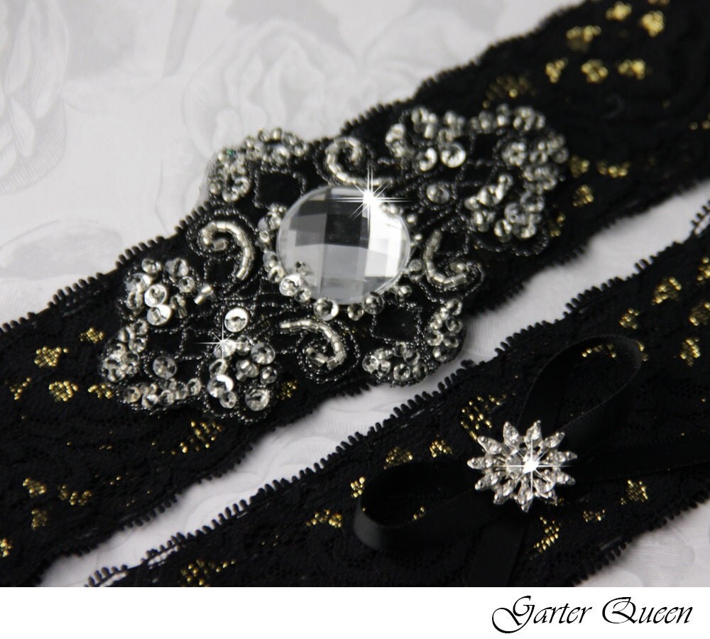 Wedding Garter Set Gothic Bridal Garter Black Stretch Lace