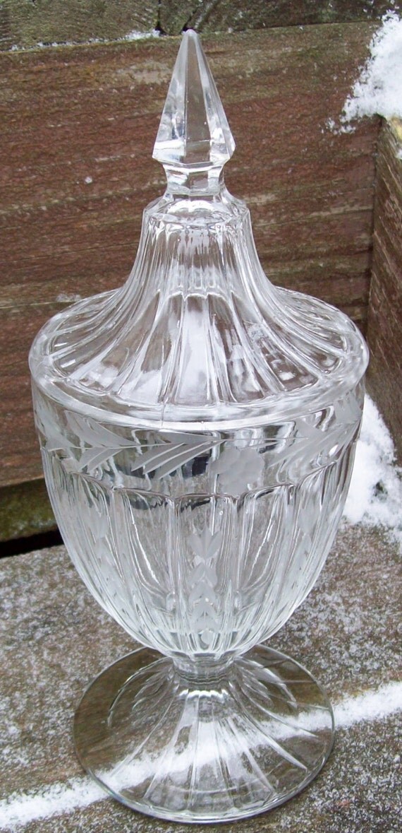 Vintage Ornate Lidded Cut Glass Candy Dish