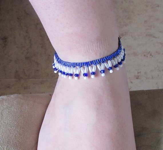 Egyptian Princess Dark Blue & White Beaded by SimplyBeadifulDesign