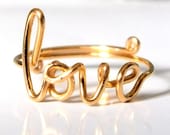 Ring - Gold Love Ring - Gold Wire Love Ring - Adjustable Band - Conversation Ring - Dainty Ring - Handmade Ring
