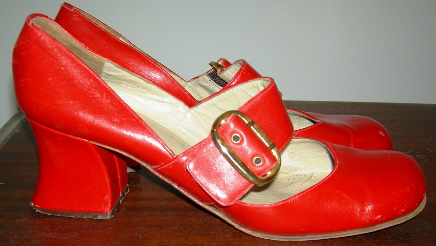 Vintage 1960s Mary Jane shoes Hot Red Leather Made in Italy