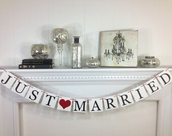 Just Married Banner - All Capital - Wedding Decoration - Just Married Car Sign - Wedding Photo Prop