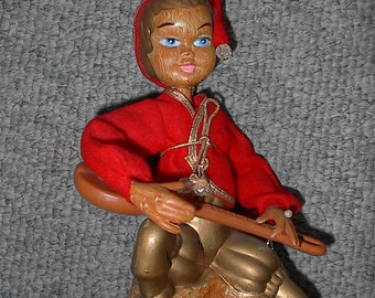 HALF PRICE SALE 1960s Pixie Figurine With Mandolin Made in Hong Kong Was 15.00 Now 7.50