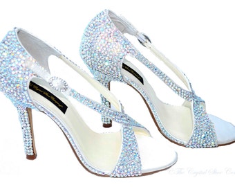 SALE!!! Swarovski Aurora Borealis Ab crystal wedding bridal peeptoe strappy high heel sandals - LAST ONE!!!