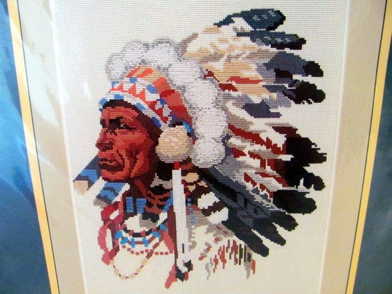 Native American INDIAN CHIEF Counted Cross Stitch Kit by