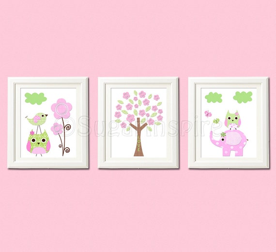 Pink and green Nursery Art Print Kids Room Decor Baby