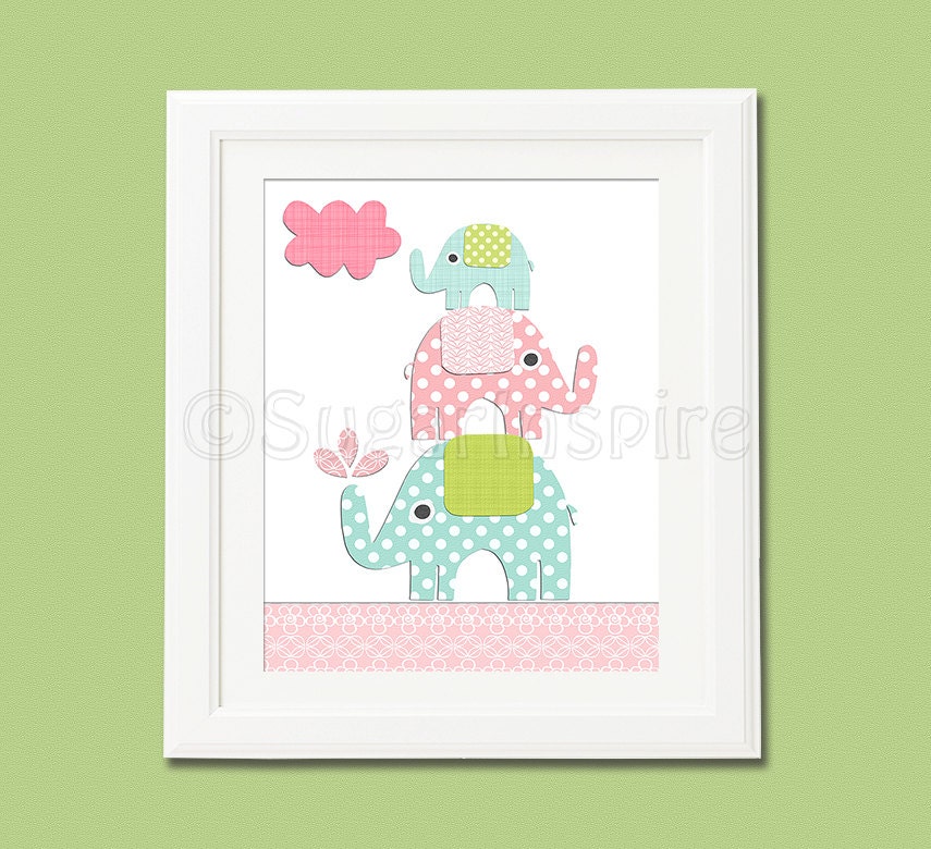 Pink and blue nursery Art Print 8x10 Kids Room Decor