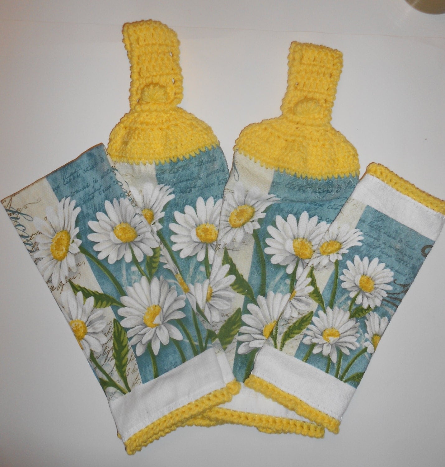 Daisy Kitchen Set Crochet Hanging Towels Dish Cloth Cotton