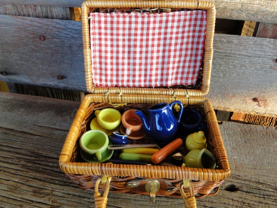 ceramic tea set with basket