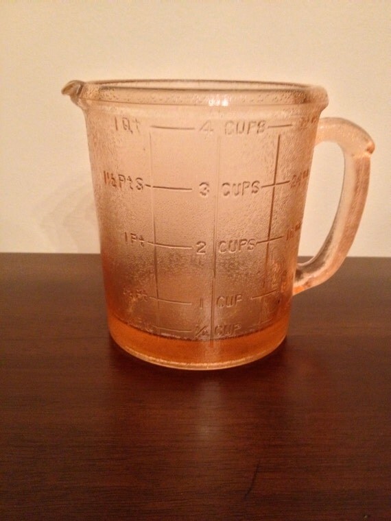 Vintage Pink Frosted Depression Glass 4 Cup Measuring Pitcher