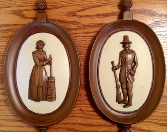 Vintage Syroco Pioneer / Pilgrim Wall Hanging Set