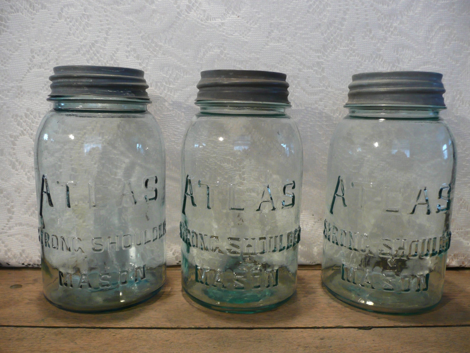 Antique Blue Large Atlas Strong Shoulder Mason Quart Jars