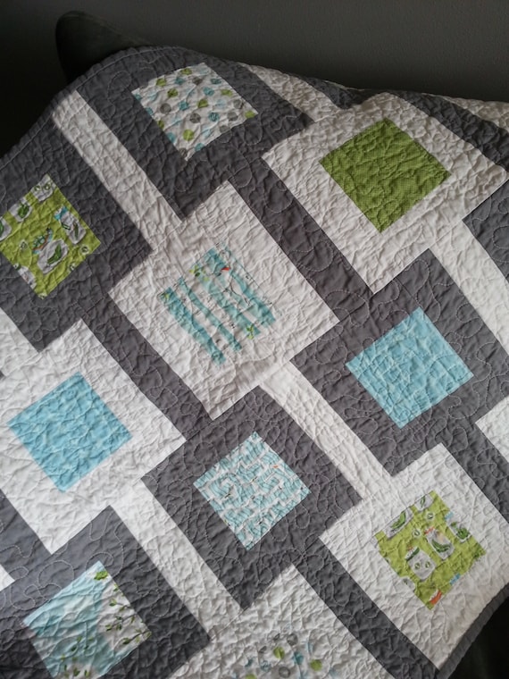 blanket high quality baby modern square with design in blues quilt baby a Handmade