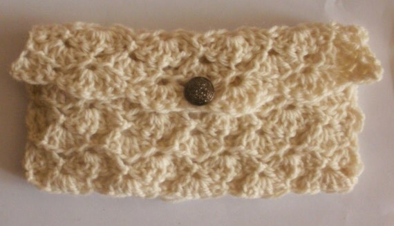 Crocheted Clutch in Cream with a Button Clasp