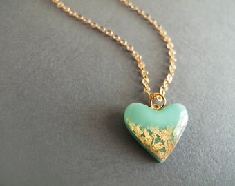 Mint Gold Heart Necklace - Bridesmaide Gift
