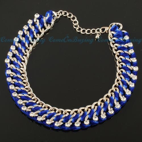 Womens Crystal Ribbon Chain Necklace