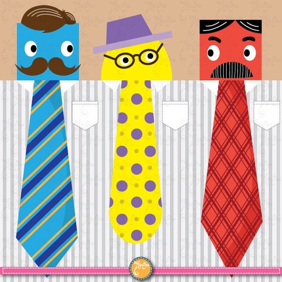 Father's day ,Ties & Mustaches Clip Art Ideal for Cards, Invitations,Party andPaper Craft Ch007 Commercial and Personal Use Il_570xn