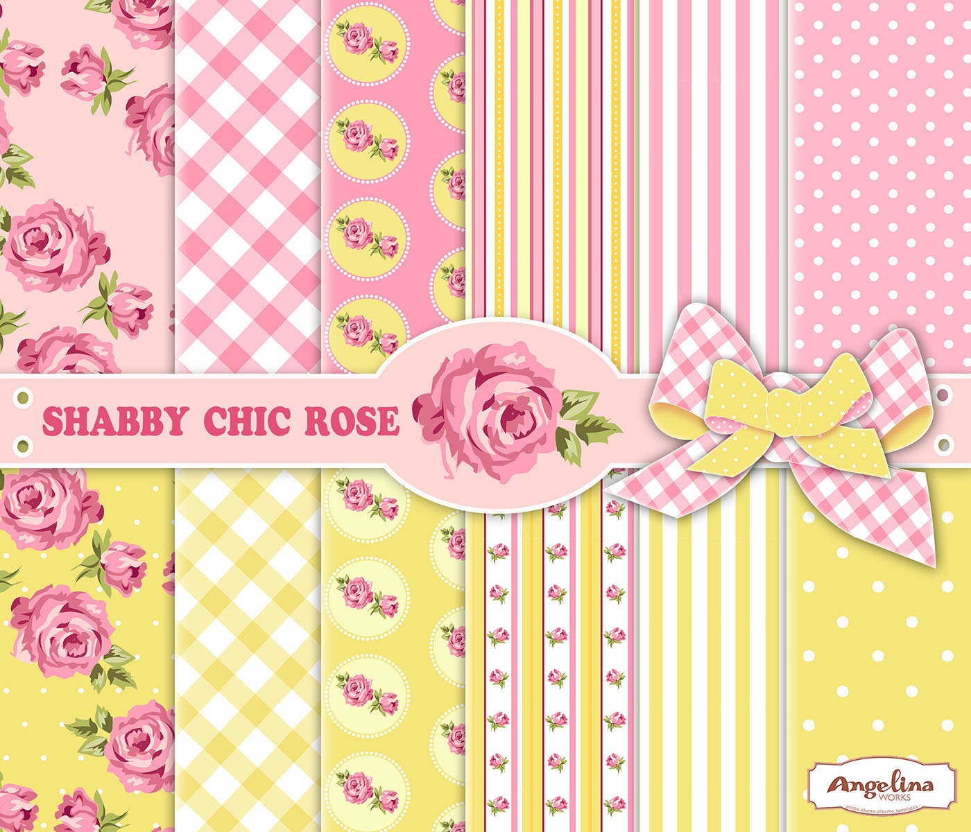 12 shabby chic pink and yellow digital papers 6 digital 12 shabby chic pink and yellow digital papers 6 digital