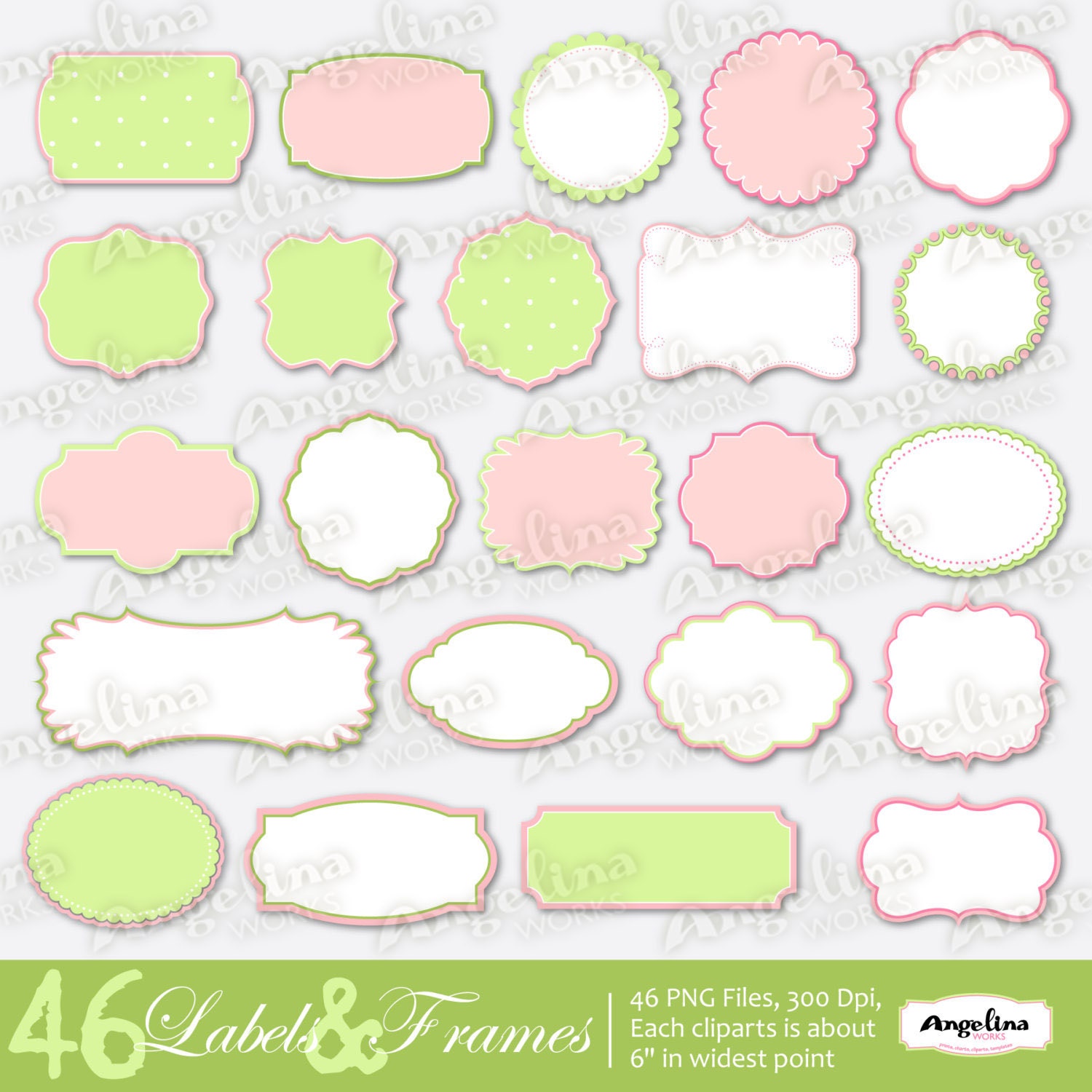 46 Digital Colored Label Frames Borders for Scrapbooking