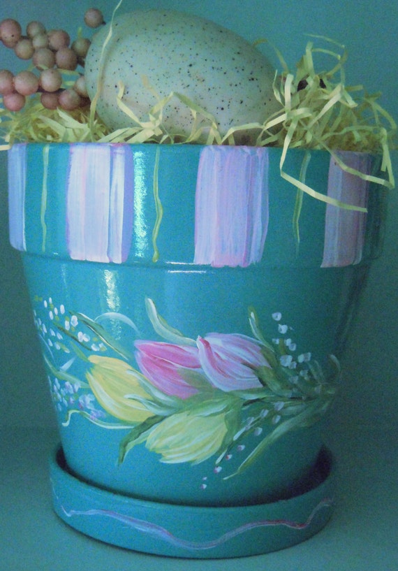 Clay Flower Pot W Hand Painted Tulip Design   Il 570xN.441011437 H9dq 