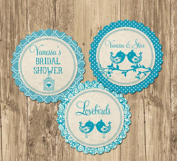 Lovebirds Branch Bridal Shower Party Rounds Cupcake Toppers- Printable Il_570xn