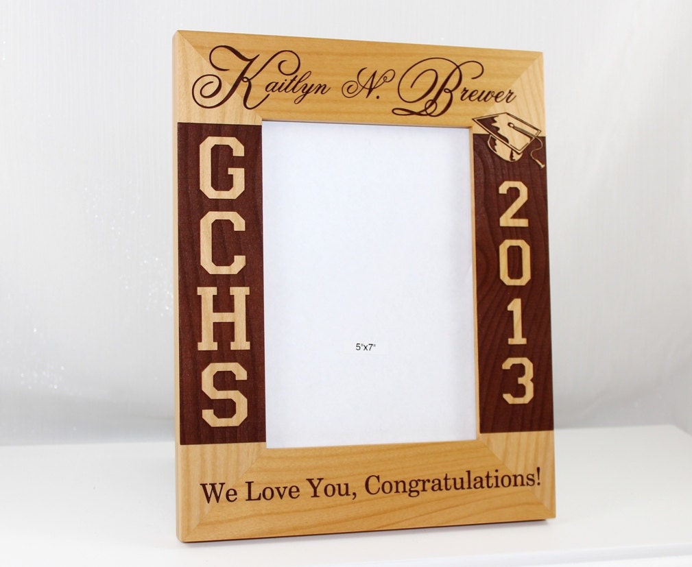 Graduation Frame with School Name Engraved on Alder Wood