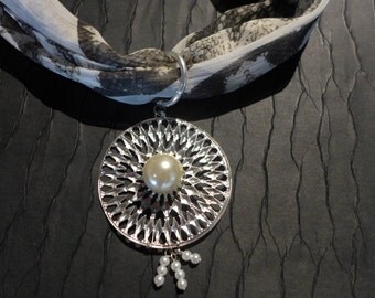 Silver starburst pearl scarf accessory