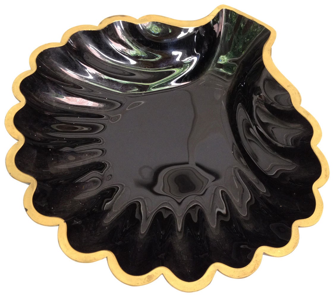 Black Scalloped Dish with Gold Trim