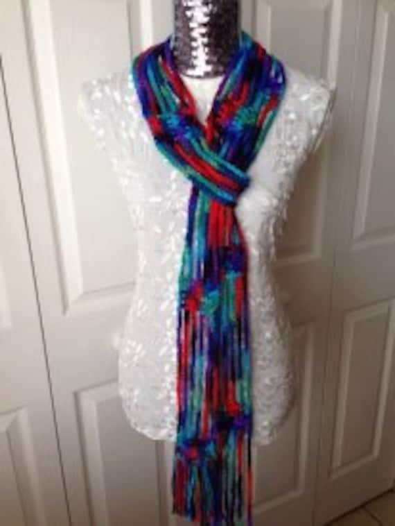 Items similar to Long, multicolor fringed scarf on Etsy