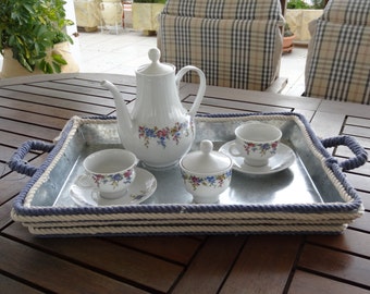 Serving Tray With Blue And White Rope - Housewares - Beach House Serving Tray