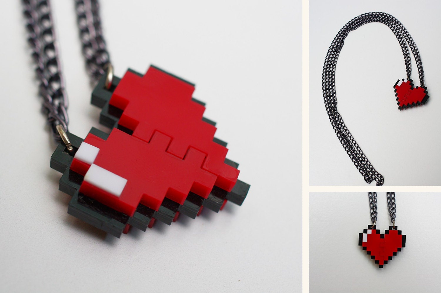 Pixel Heart Acrylic Plastic Pendant Necklace for couple and