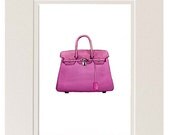 Hermes Birkin Handbag, Watercolor Fashion Illustration, Art Print, Color Pink