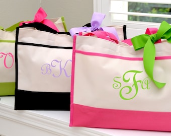 Personalized Wedding Bridesmaid Tote Gifts in Black, Hot Pink, Navy or Lime Monogrammed Tote