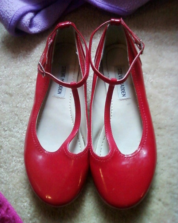 red flats with strap